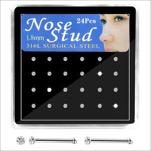 Surgical Steel Nose Studs, 1.5-3.0mm Sizes, Cubic Zirconia, Hypoallergenic